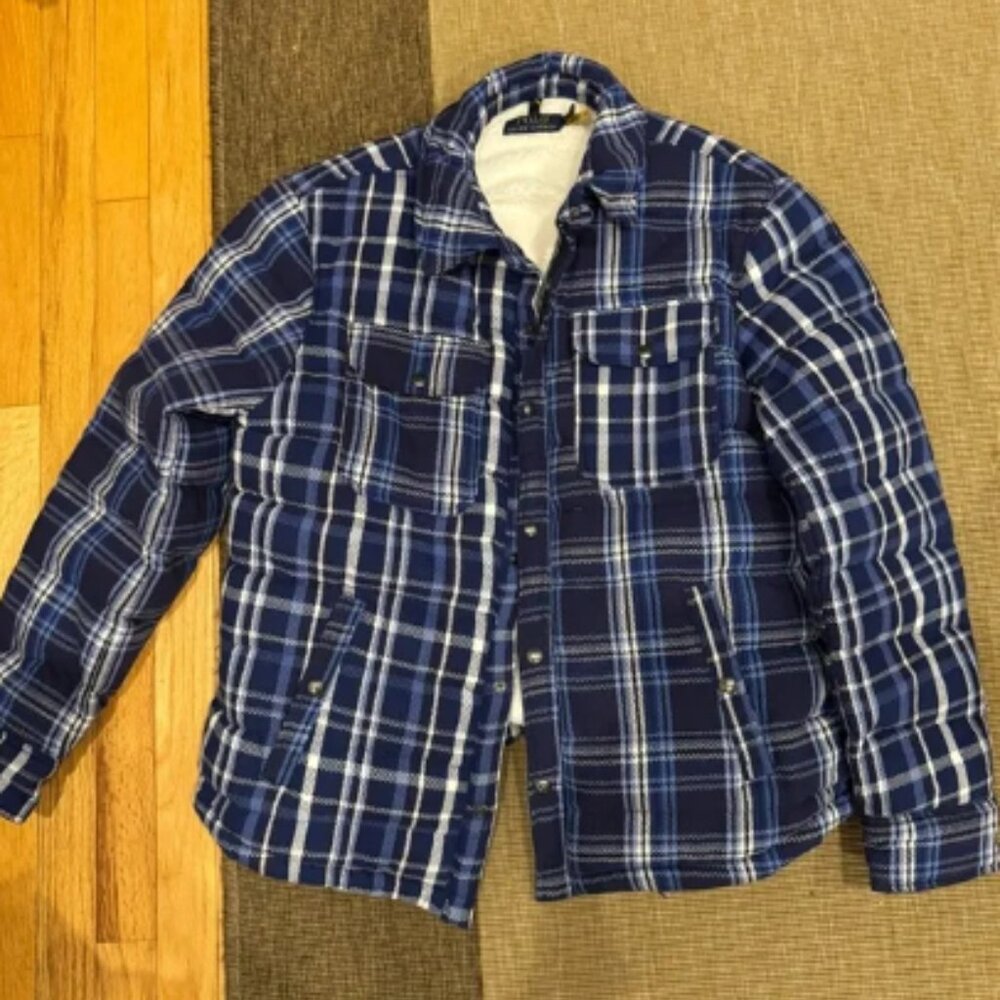 Ralph Lauren Blue and White Shirt Jacket with Sherpa